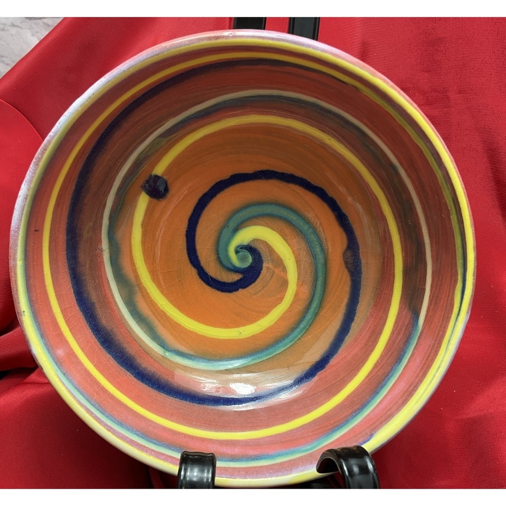 Handmade Earthworks Ceramic Pottery "Orange Swirl" Bowl Barbados  Goldie Spieler